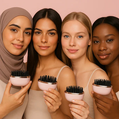 Four women using Mini Straightener showing sleek hair